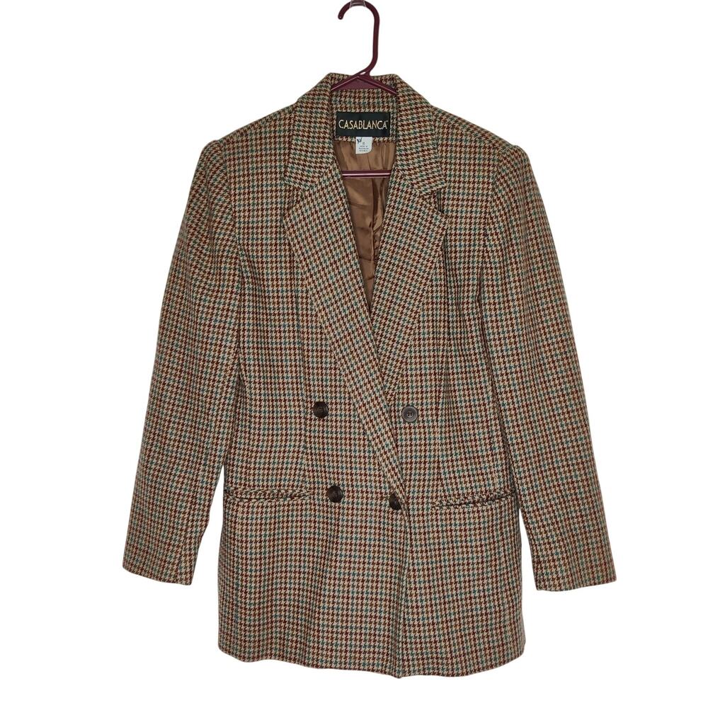 Vintage Houndstooth Recycled Wool Double Breasted Blazer 8 Menswear Inspired